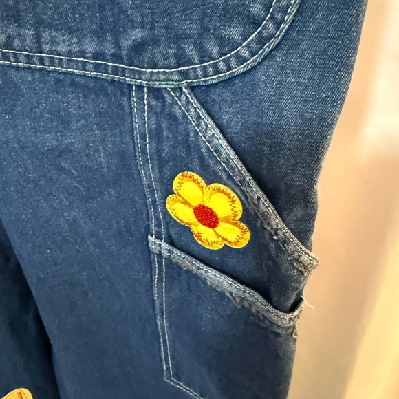 Upcycled  Denim Overalls with Colorful Patch Trim - Picture 10 of 16